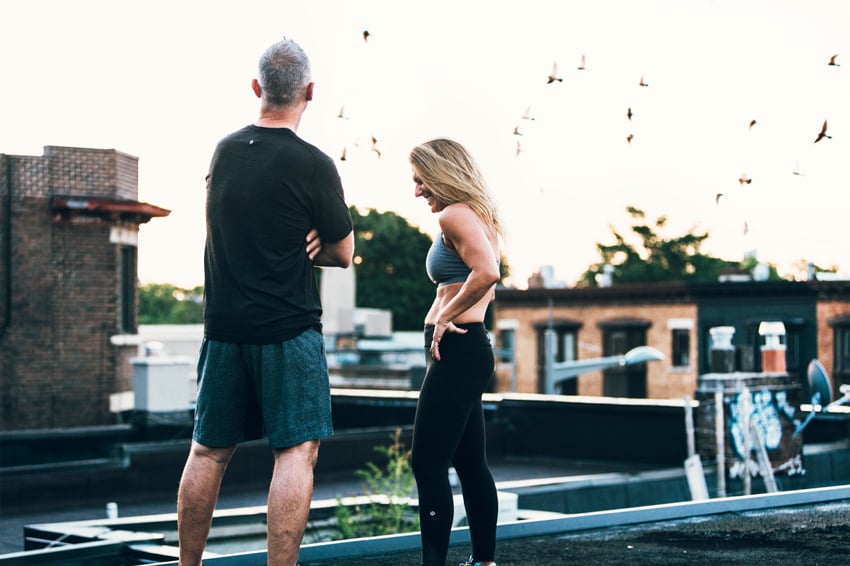 A photo showcasing people on the rooftop confidently sporting Lululemon's athletic apparel. Photo by Nick Wong.