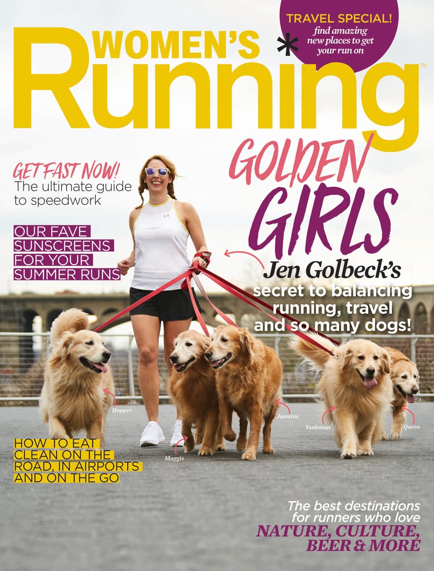 Image of the cover of Women's Running magazine of Jen Golbeck by photographer Noah Willman.