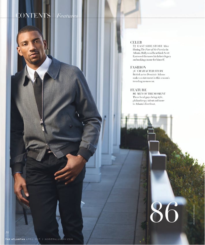 Tearsheet featuring a portrait of Malcom Mitchell for Modern Luxury Magazine, image by Patrick Heagney.