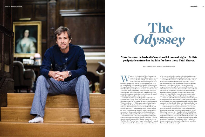 Tear sheet of a portrait photo of Marc Newson shot by Richard Boll for Habitus.
