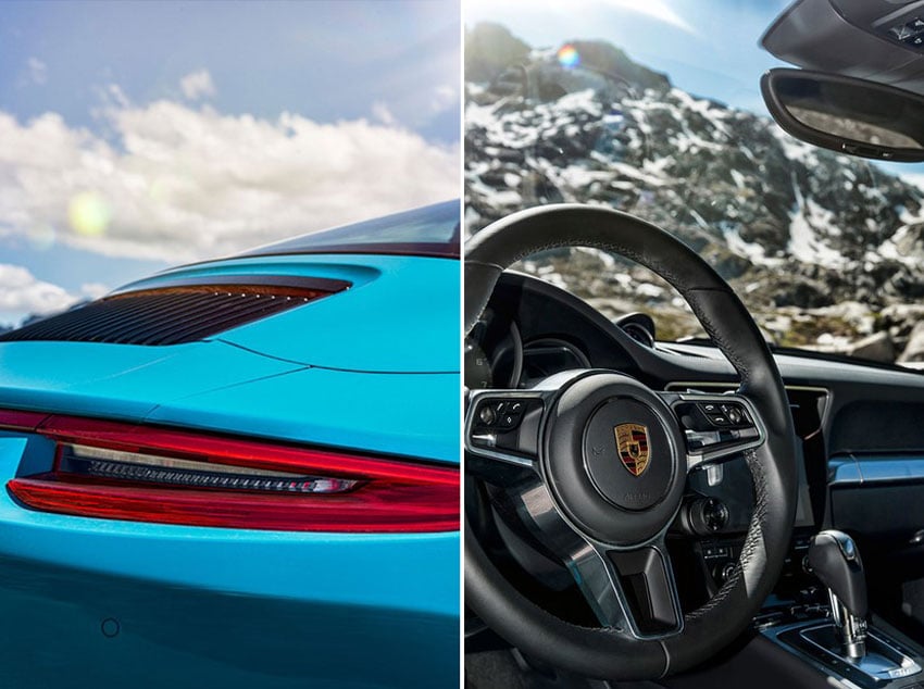 Two close-up shots reveal the exquisite details of the latest Porsche model. Photo by Stefan Jermann.