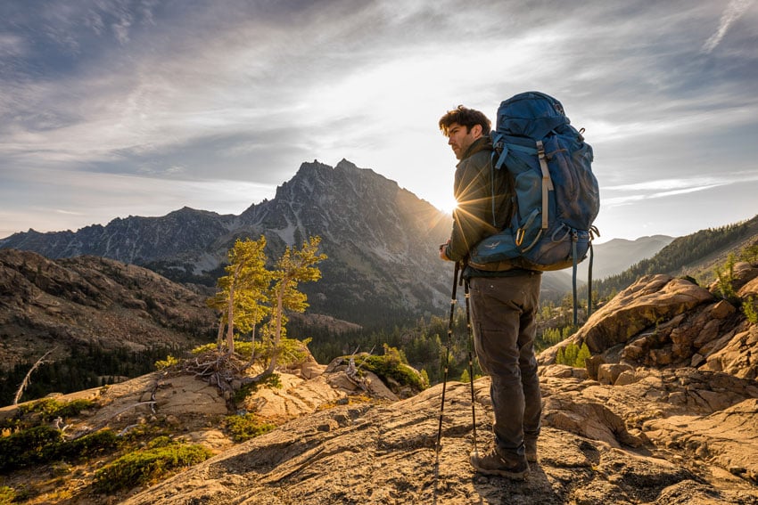 A man hiking on a rocky mountain, photo by Stephen Matera.