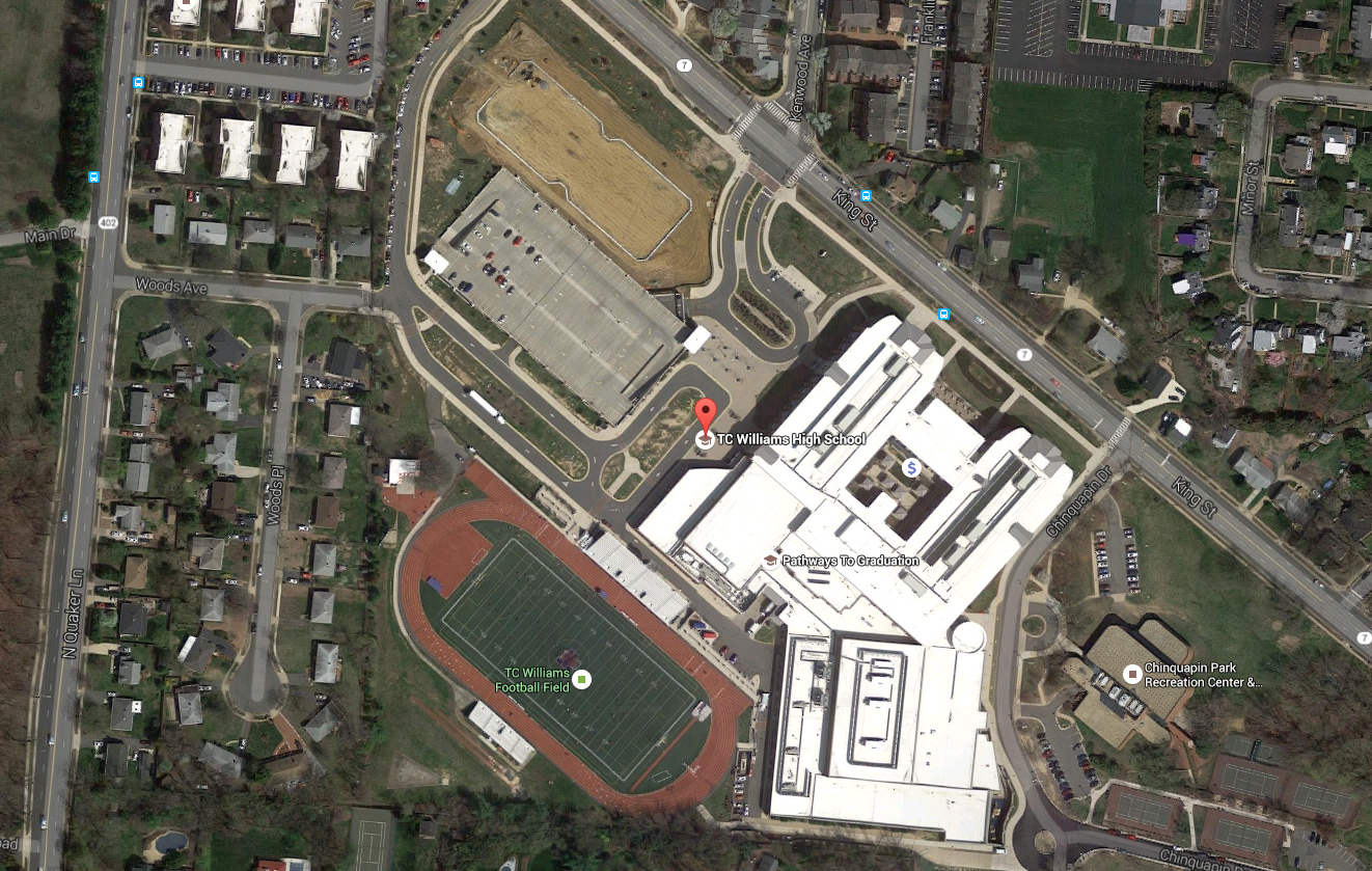 Google maps overhead screenshot of The massive TC Williams campus