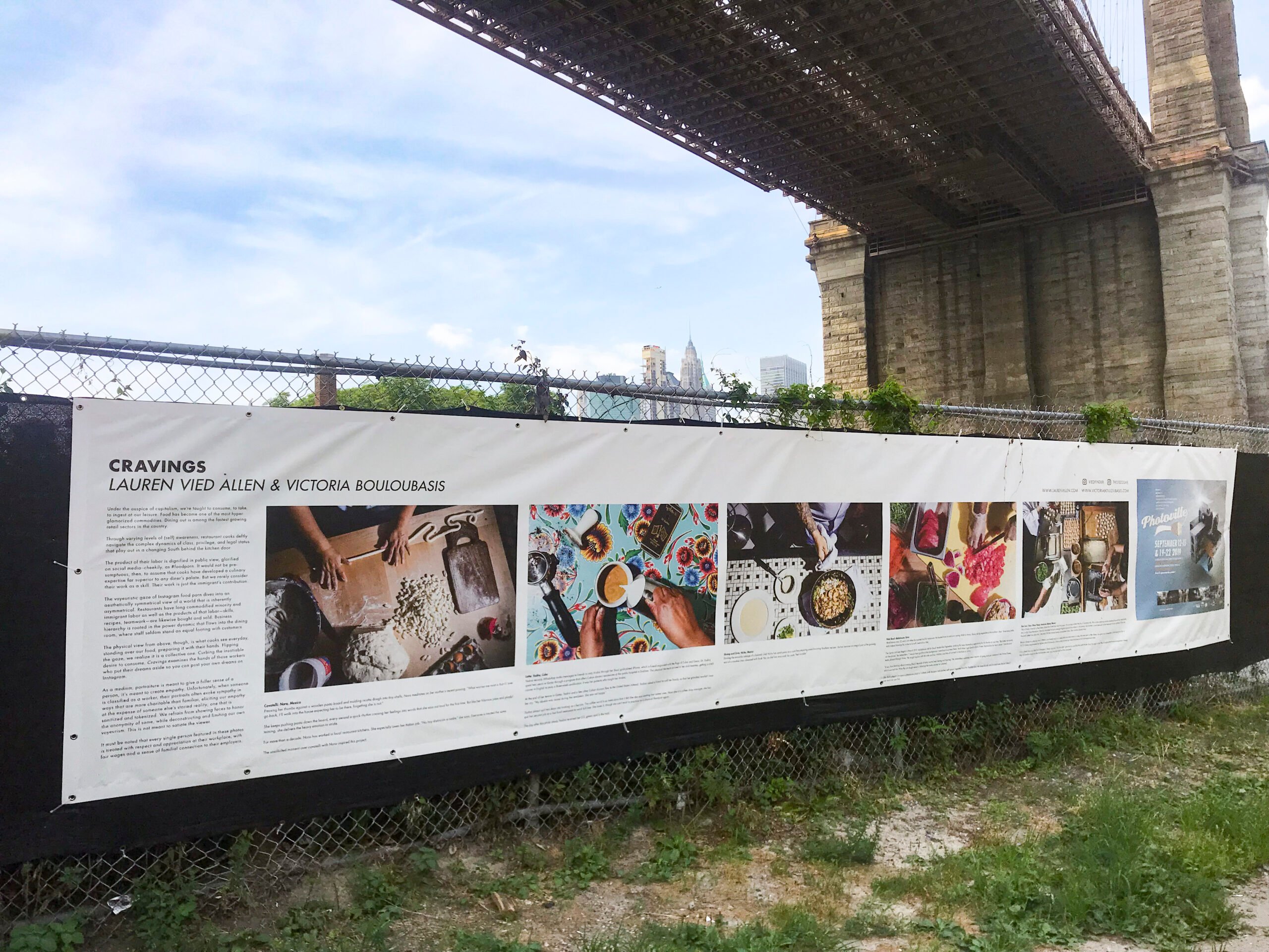 Lauren V. Allen's photos from CRAVINGS as shown on the Brooklyn Bridge display in a photo by Rachel Dennis