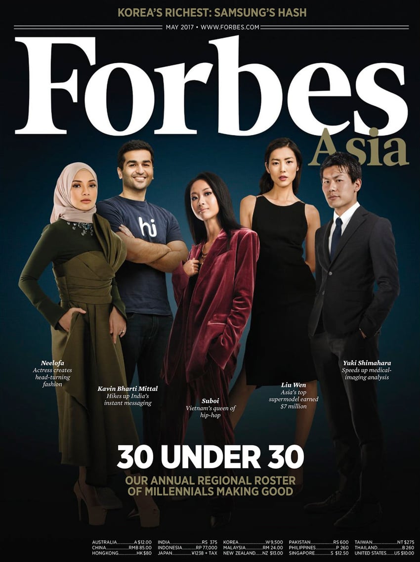 Tear sheet by photographer Tim Gerard Barker for Forbes Asia. The tear sheet features Tim's portrait of 5 individuals.