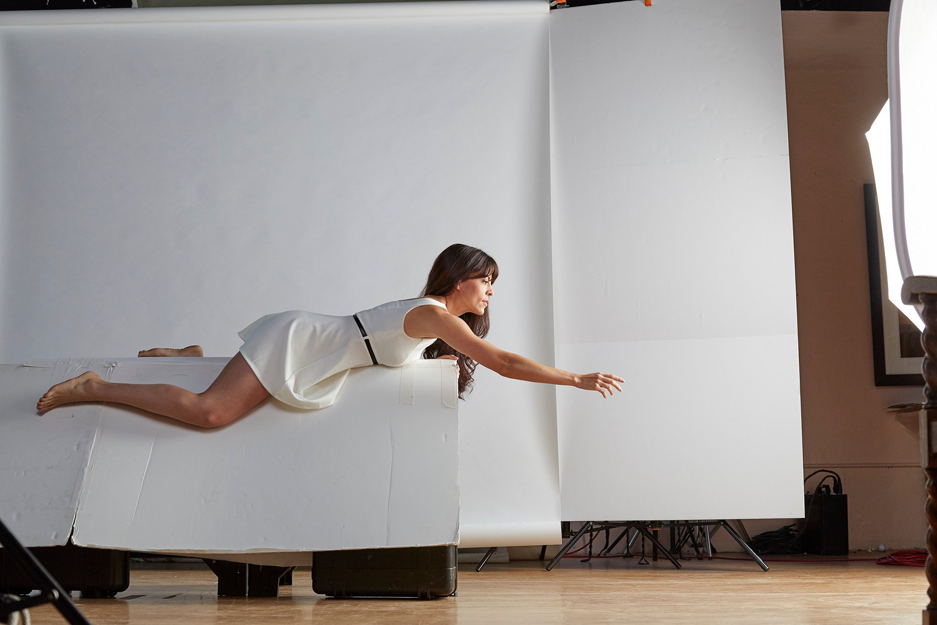 Studio shot of woman on roof shot by Patrick Heageny for Paper Thin
