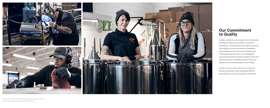 A page from Spike Brewing's brand book featuring employees. 