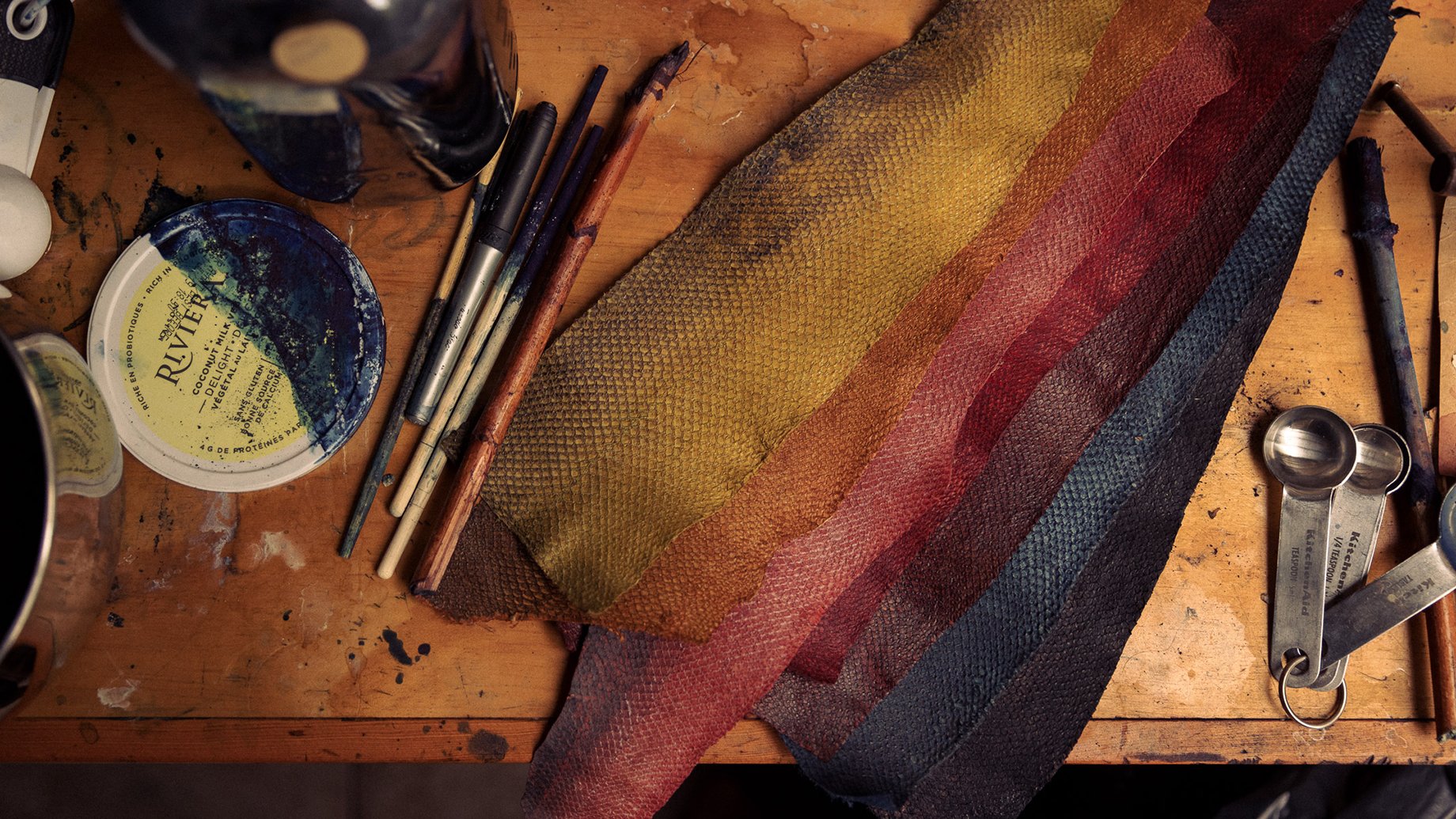 Worktable for fish leather craftswoman Janey shot by Christian Tisdale for Makers series