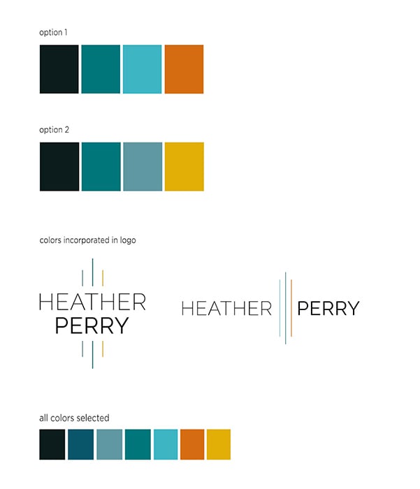 Lindsay presents color palettes to incporporate into the logo design for Heather perry's 