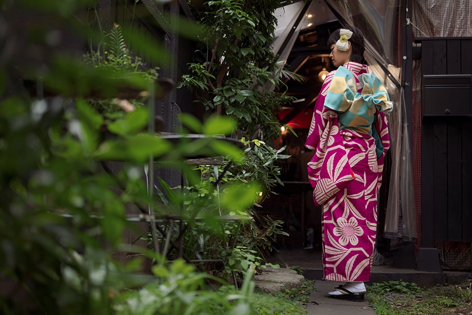 A woman wears one of Mai Odashima's kimonos. Photographed by Irwin Wong for SK-II.