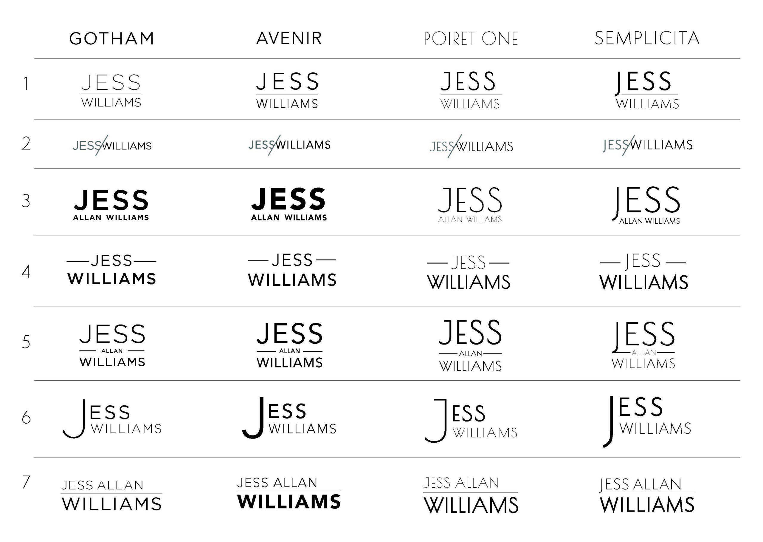 First round of choices Lindsay sent to Jess for his Wordmark
