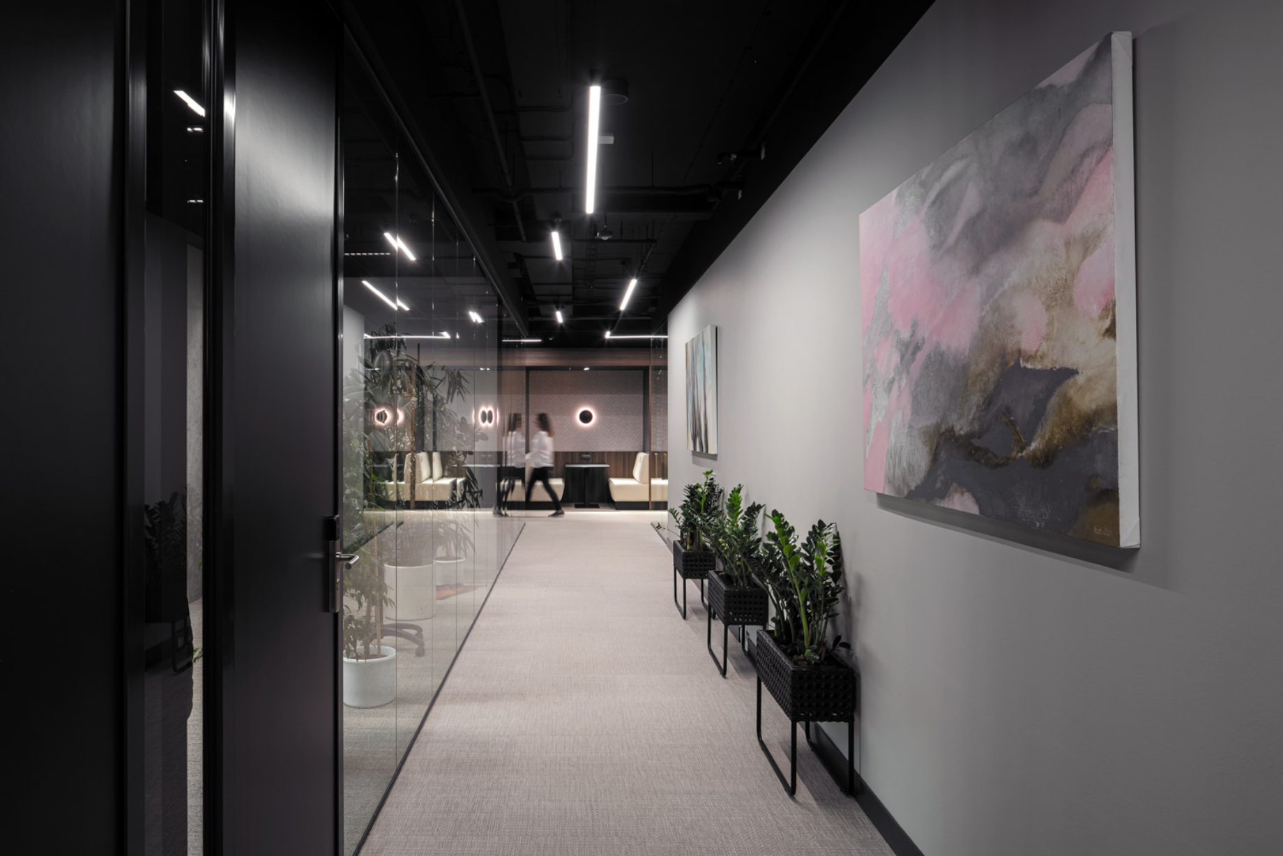 Long hallway with modern features shot by Jiri Lizler for Scott Weber