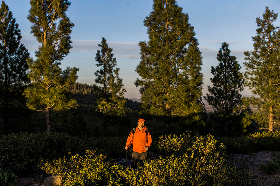 Rue McKenrick hiking in Bend, Oregon. Photographed by Michael Hanson for Backpacker Magazine.