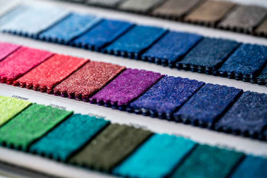Colorful fabric swatches. Photography by Tim Gerard Barker. 