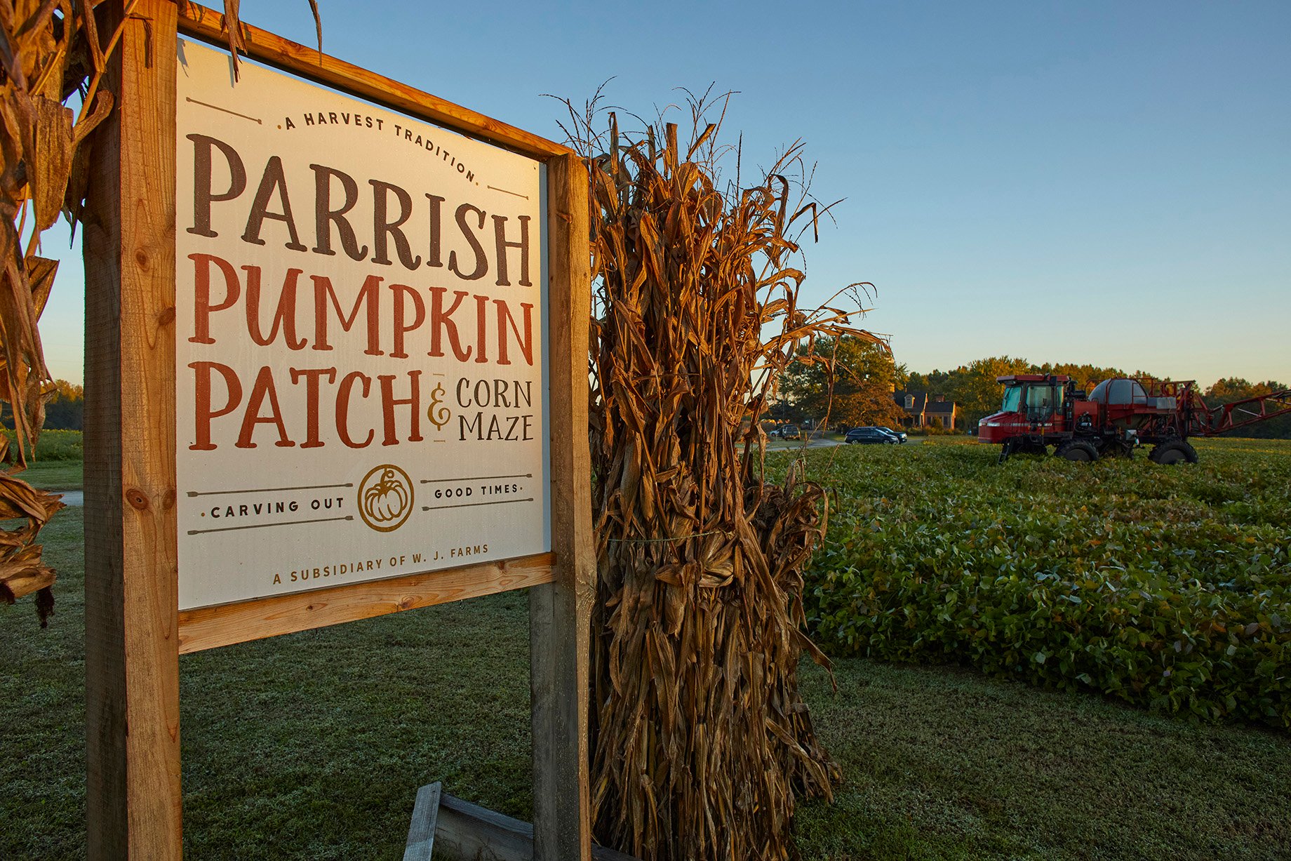 Welcom sign at Parrish Pumpkin patch in Lunenburg county, Virginia shot by Tyler Darden for Virginia Living magazine.