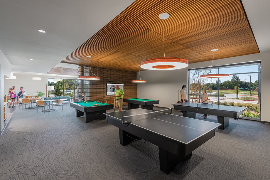 Interior image of Lewisville Thrive Recreation Center photographed by Wade Griffith for Barker Rinker Seacat Architecture.