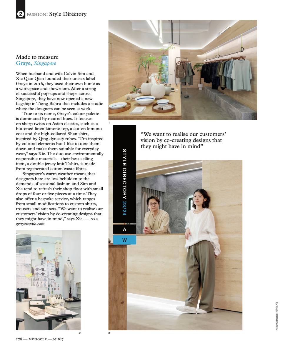 Tearsheet featuring images by Alvin Ng of Graye studios and its founders.