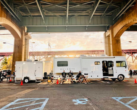 RV set before beautiful sunrise in New York City during Con Edison campaign shot by photographer Emily Andrews.