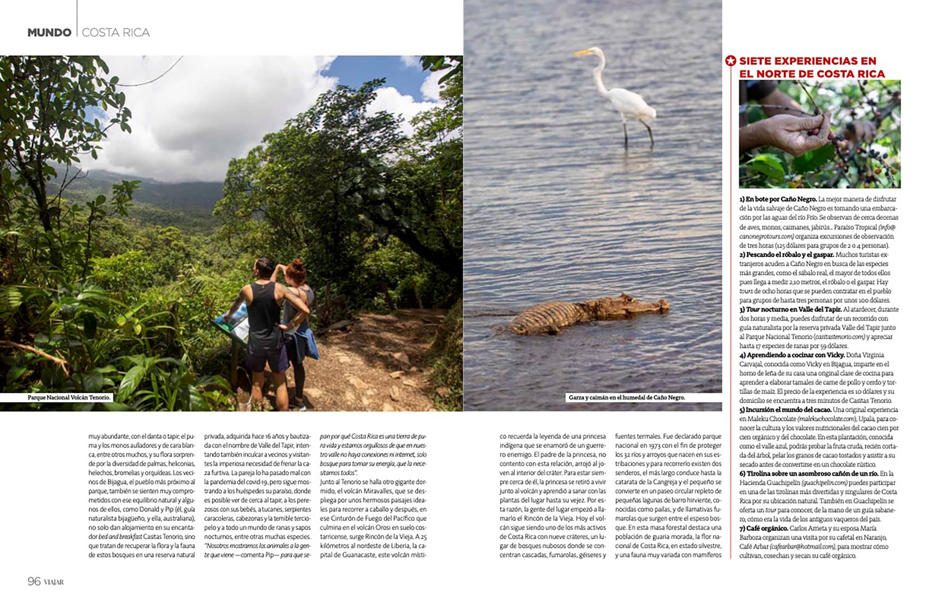 Tear sheet of Viajar magazine feature on Costa Rica shot by Cristina Candel