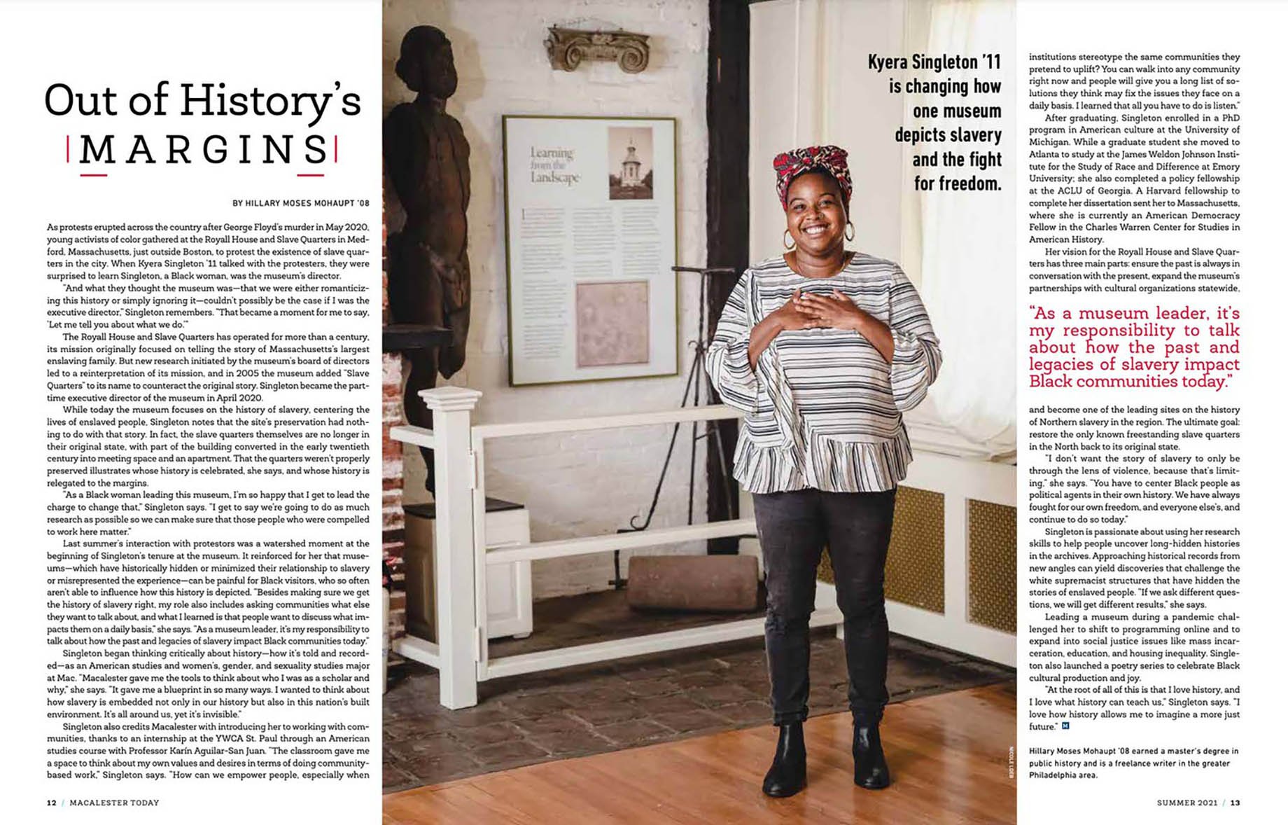 Tear sheet from Macalester College's digital publication Macalestor Today featuring Kyera Singleton shot by Nicole Loeb