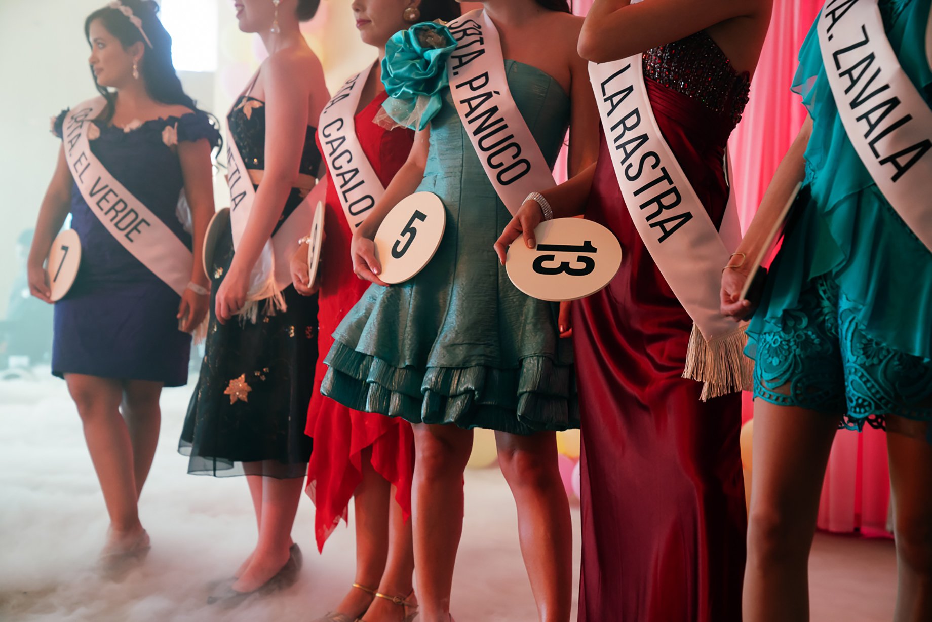 Sashes and numbers of pageant contestants for Narcos: Mexico season 3 shot by Nicole Franco for Netflix