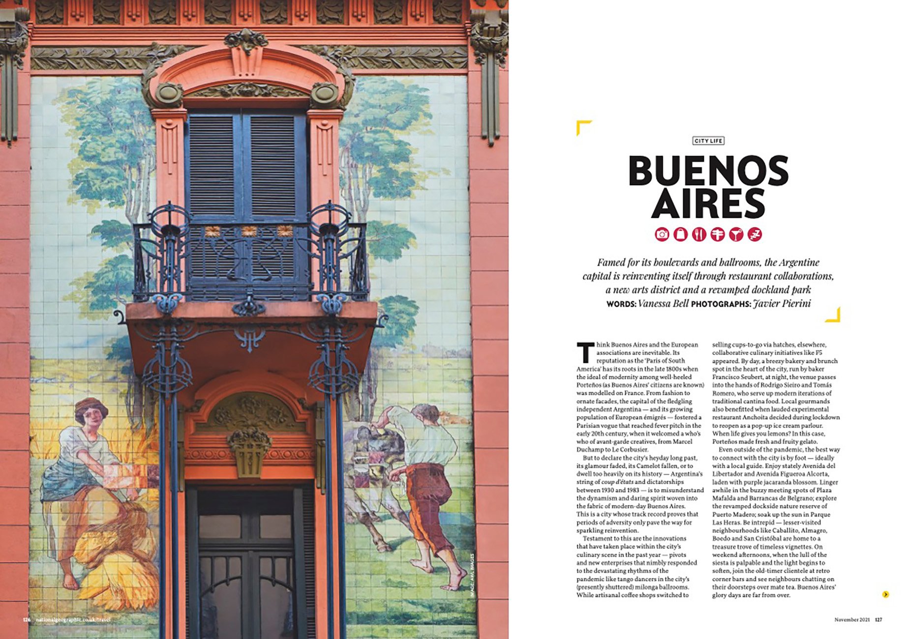 Tearsheet of Buenos Aires shot by Javier Pierini for National Geographic UK 