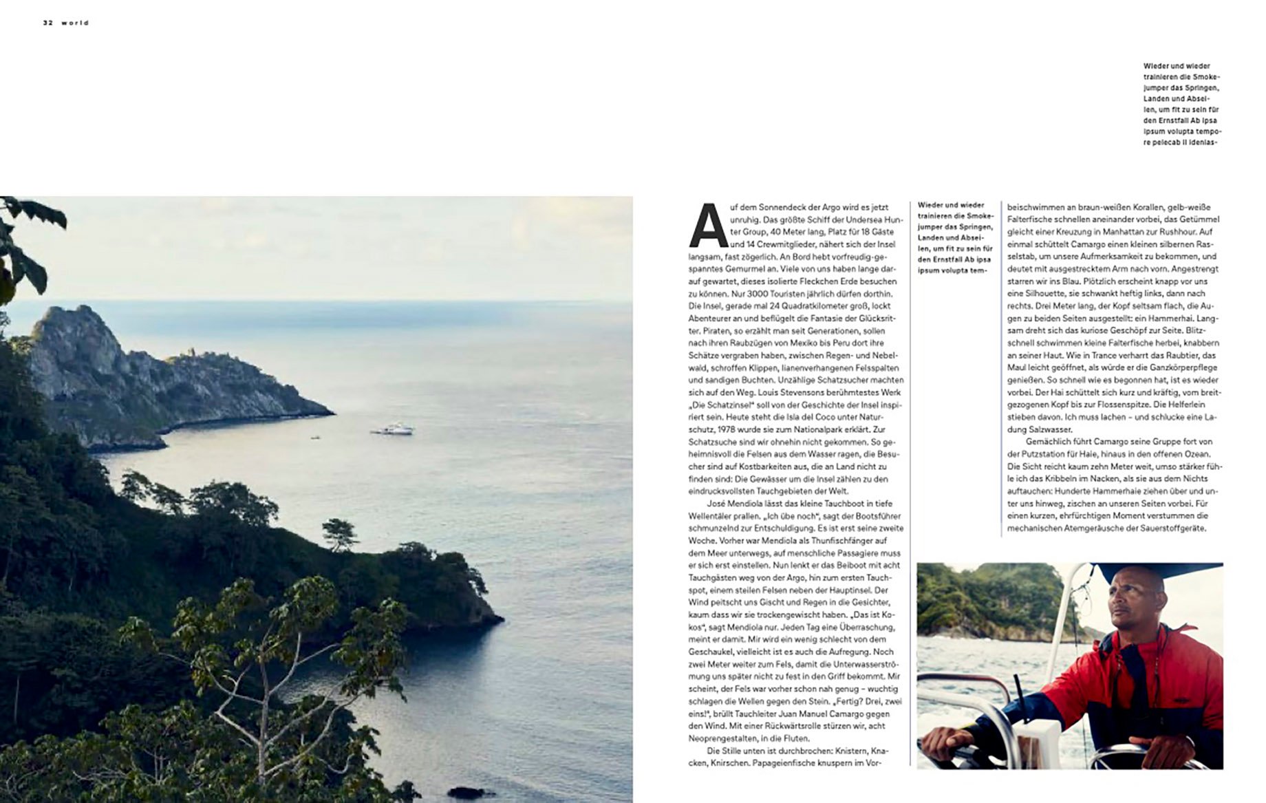 Tearsheet of Cocos Island shot by Julian Walter for Lufthansa magazine