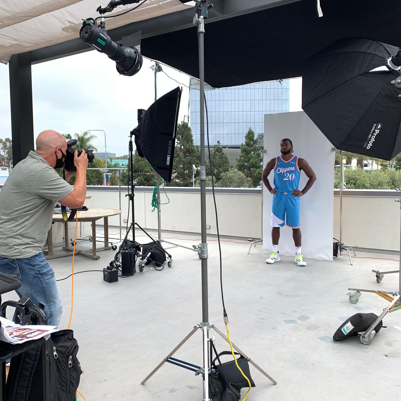 Behind the scenes of Erik Isakson photographing Small Forward Justice Winslow of the LA Clippers basketball team