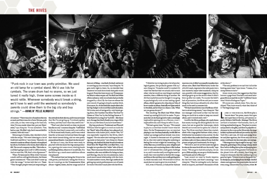 Tear sheet of an article in the Magnet, featuring photos of The Hive shot by Philadelphia-based music photographer Gene Smirnov