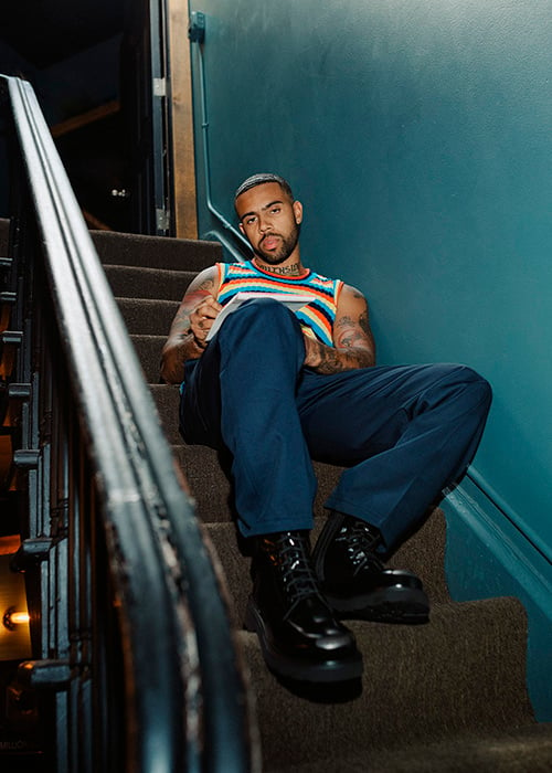 Vic Mensa in his studio staircase shot by Lyndon French