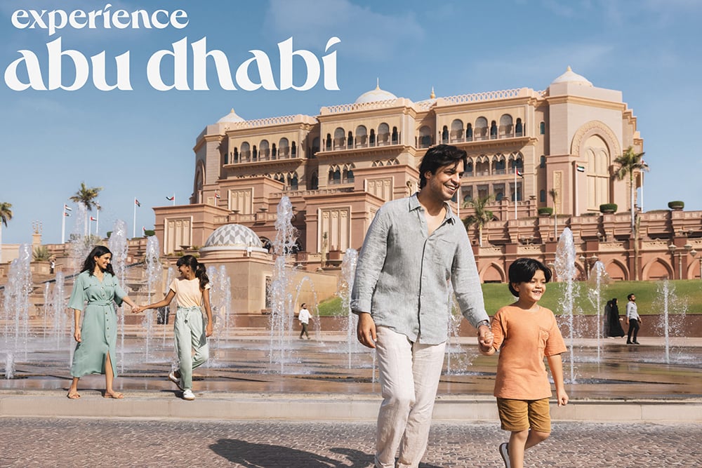 A family enjoys the cultural landmarks in Abu Dhabi, shot by Tom Parker for their tourism board.
