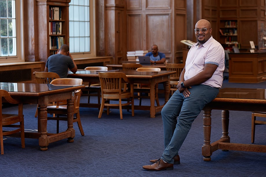 Dr Curtis Cain in founder library by Barry Harley