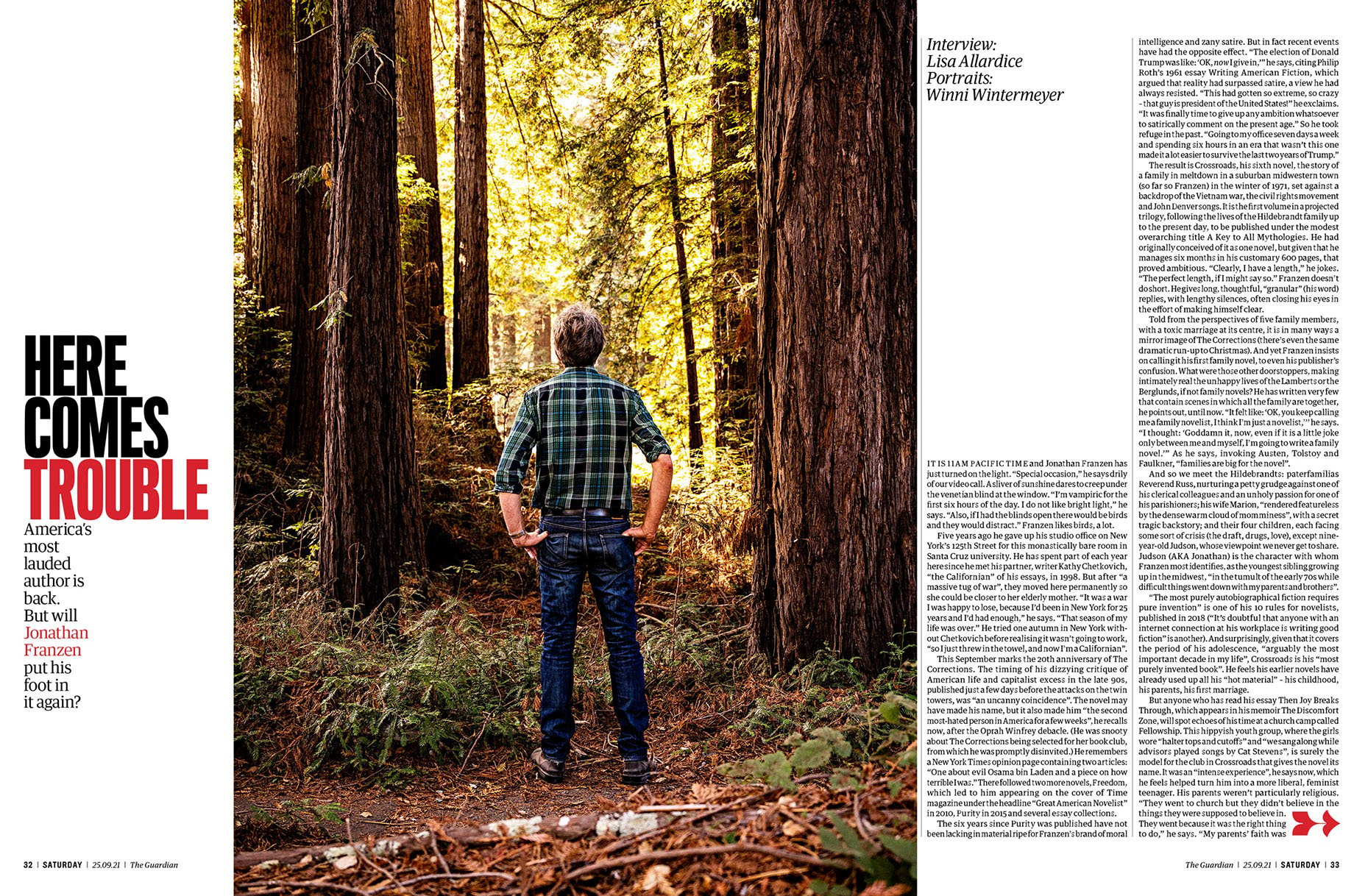 Tearsheets of author Jonathan Franazen shot by Winni Wintermeyer for Saturday magazine.