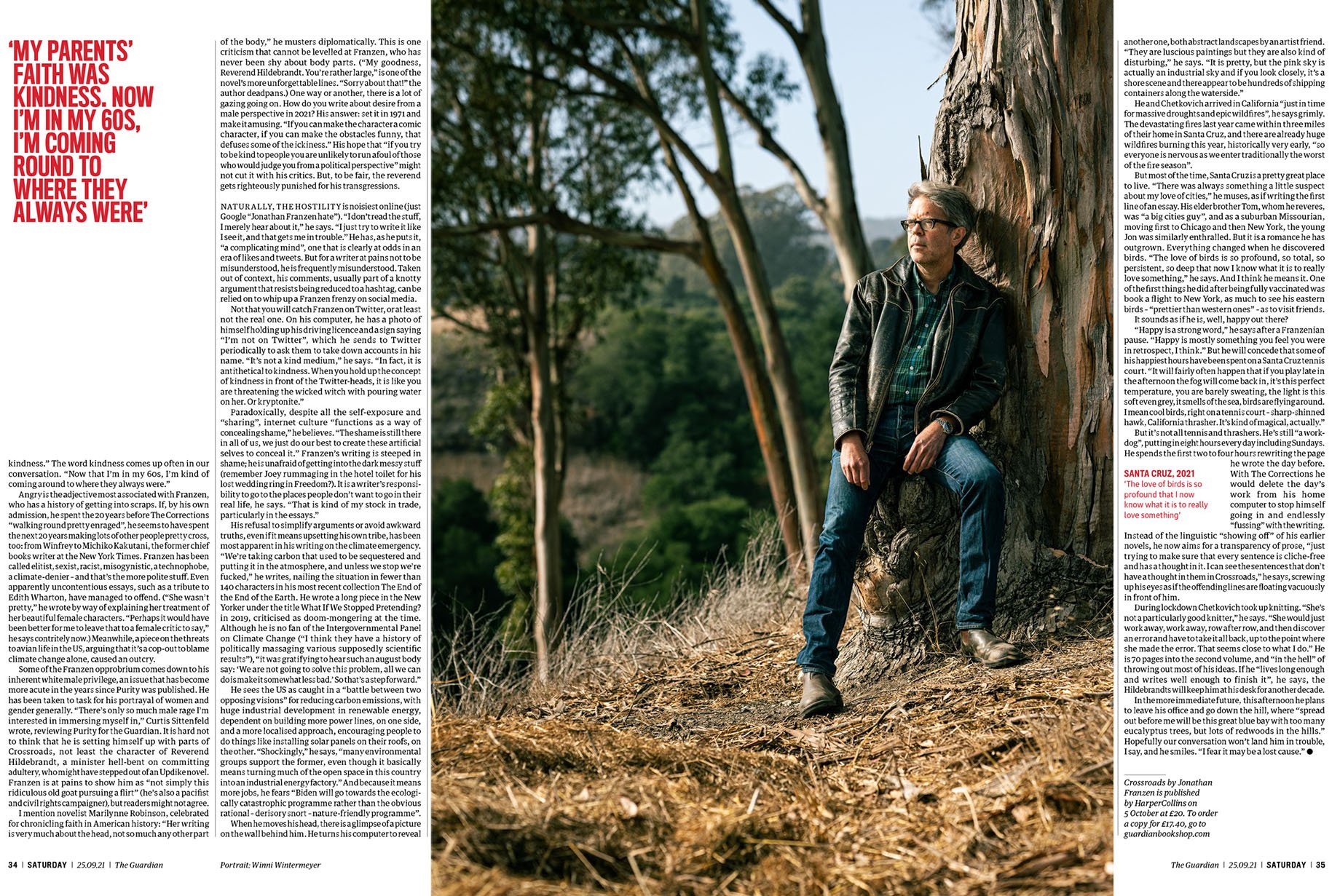 Tearsheet of author Jonathan Franazen shot by Winni Wintermeyer for Saturday magazine.