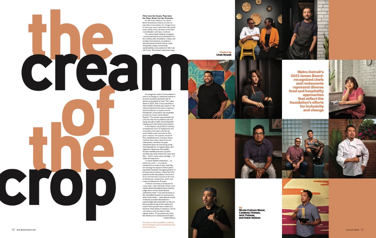 Tearsheet by Chuk Nowak featuring many portraits of local Detroit chefs.
