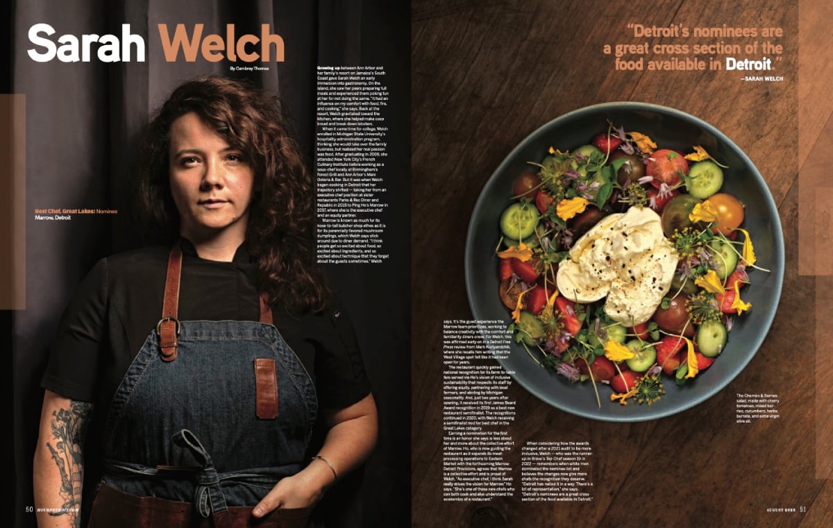 Tearsheet by Chuk Nowak of local chef pictured next to one of her signature dishes.