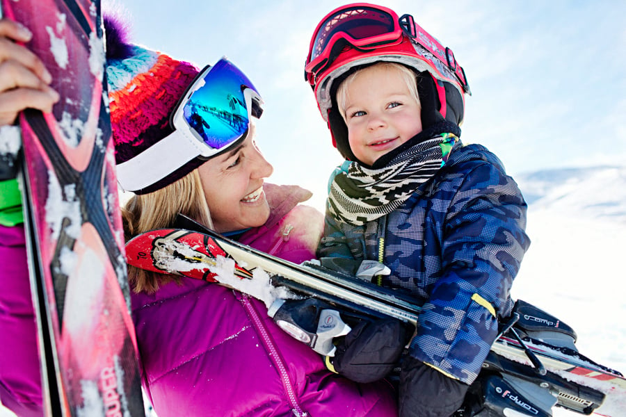 A mother takes her young son out to ski by photographer Hilary Maybery of Ketchum, Idaho