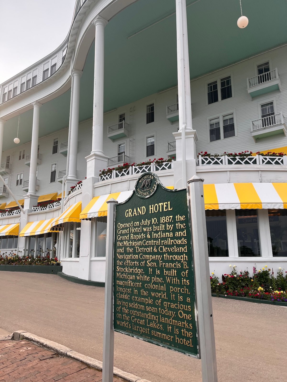 A photo depicting the Grand Hotel's sign on Mackinac Island.