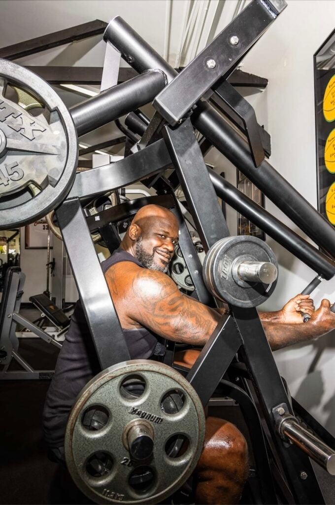 Shaquille O'Neal, American former basketball player and sports analyst, photographed in the gym by photographer Andrew Hetherington.