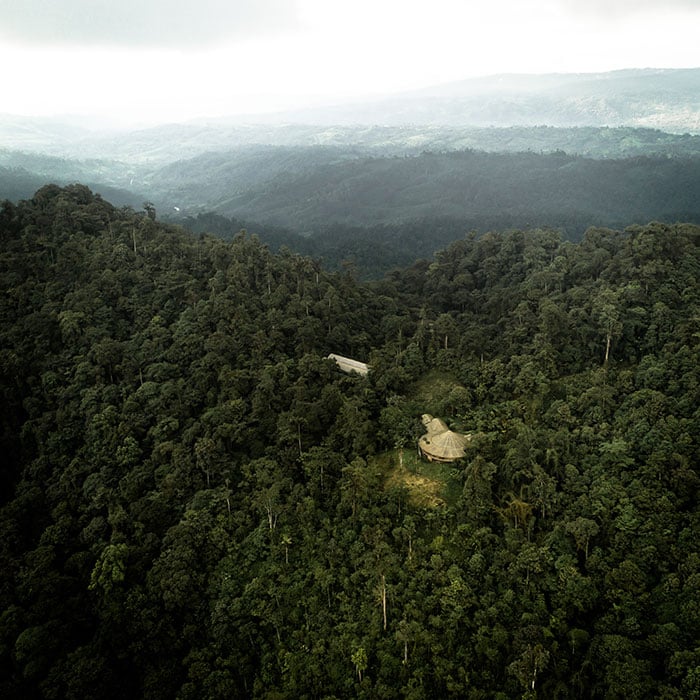 An aerial photograph of the 6,000-acre Mashpi Rainforest Reserve, taken by travel and lanscape photographer Chandler Borries