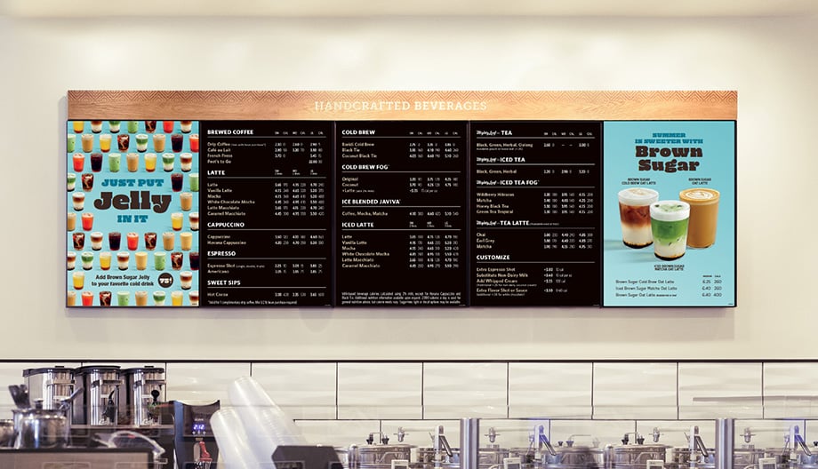 Peet's coffee signage for in-store menu.