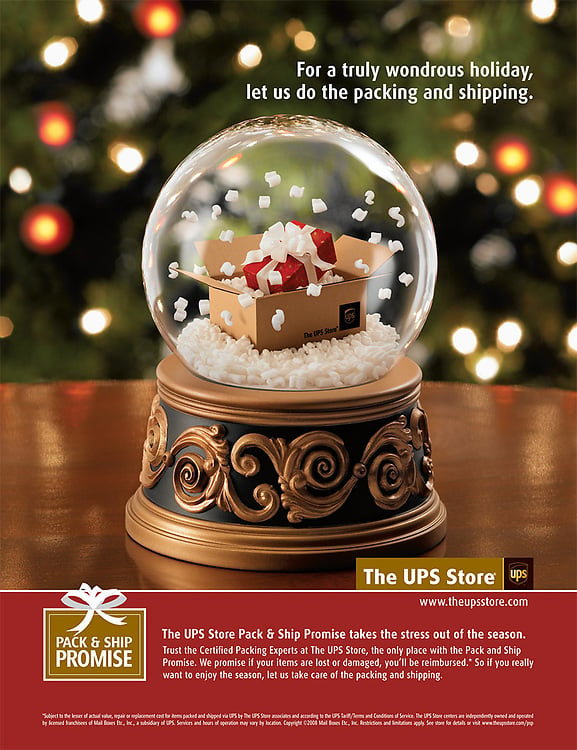 Photo by Christina Peters of a snow globe in a UPS advert.