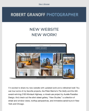 An announcement email from photographer Robert Granoff, 1/3