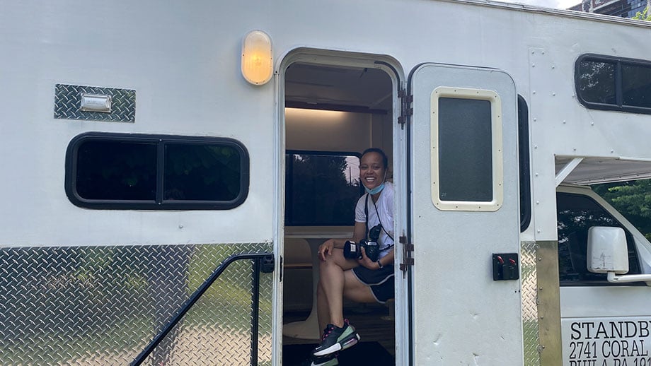 Hannah cooling off in the Production RV