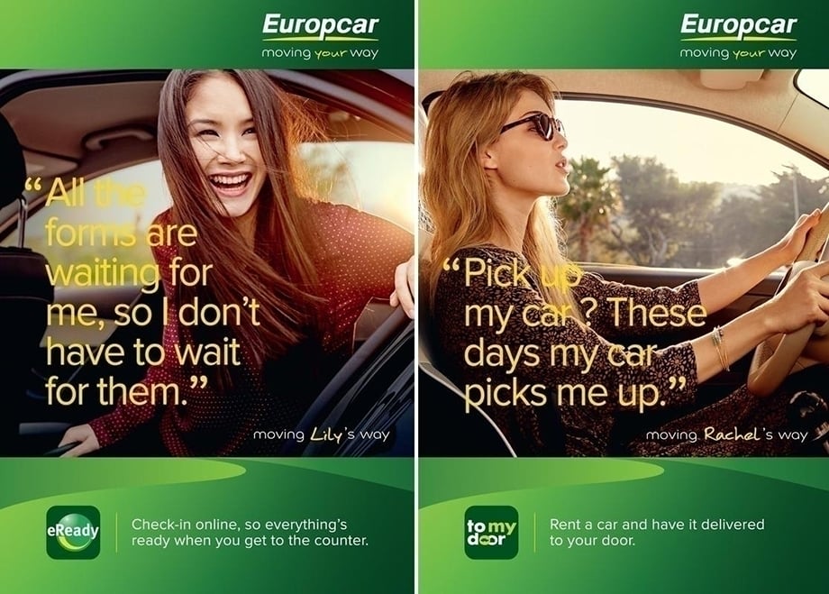 Tearsheet for Europear, featuring lifestyle photos of women driving