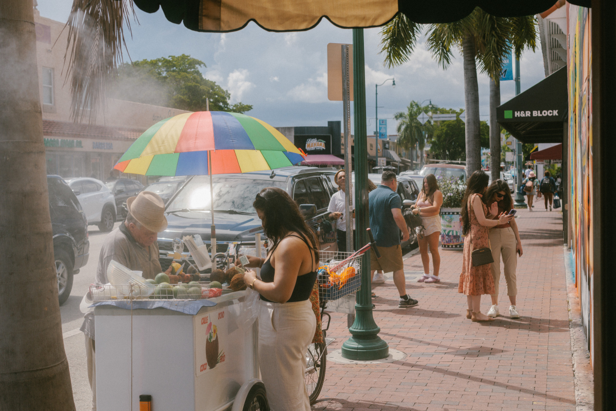 A color photo by James Jackman of  street scene outside of Ball & Chain in Little Havana.