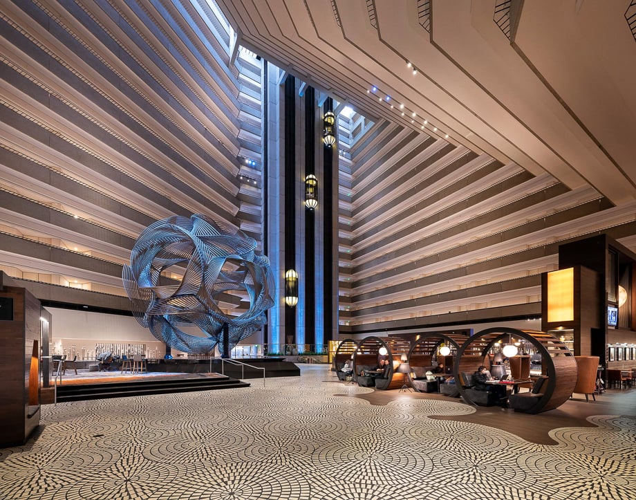 Photo of the Hyatt Regency hotel lobby in San Francisco taken by San Francisco-based architecture photographer Jeff Peters of VantagePoint Photography. 