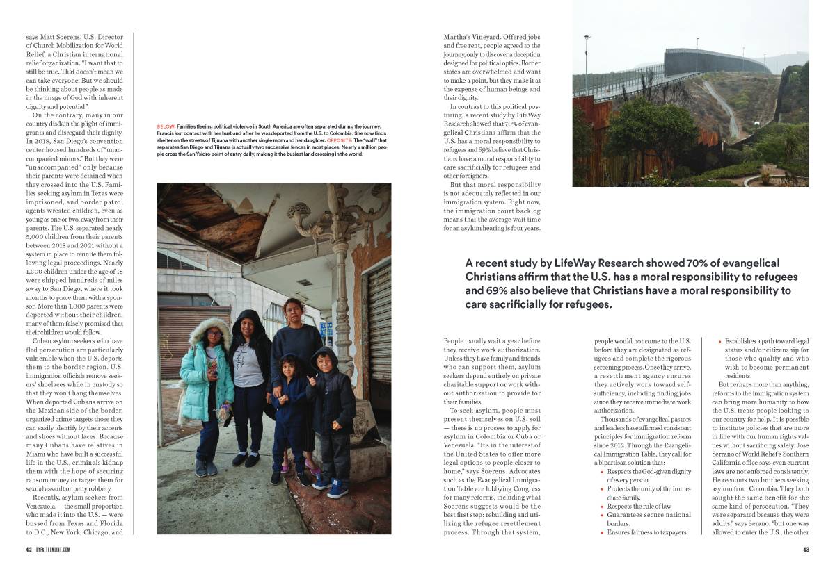 Tearsheet featuring images by Jimmy Galt of an immigrant family and another of a border wall.