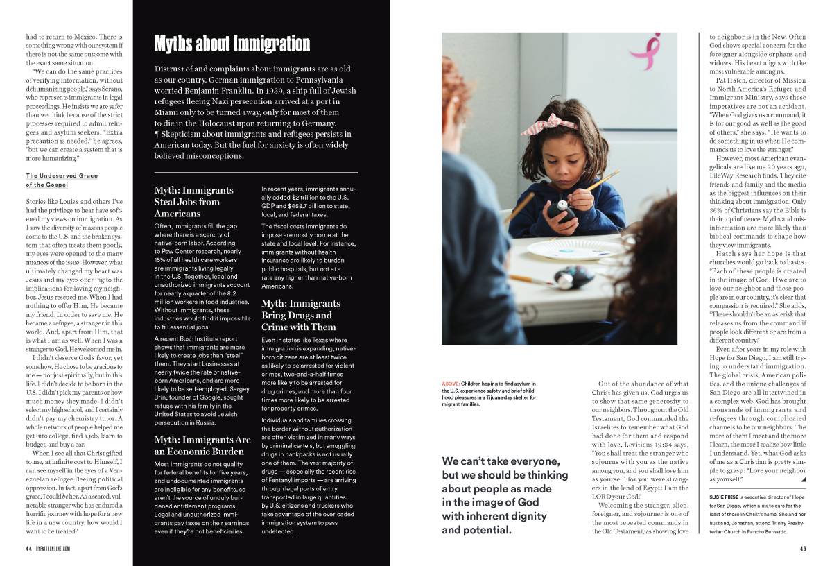 Tearsheet featuring image of little girl in shelter painting.