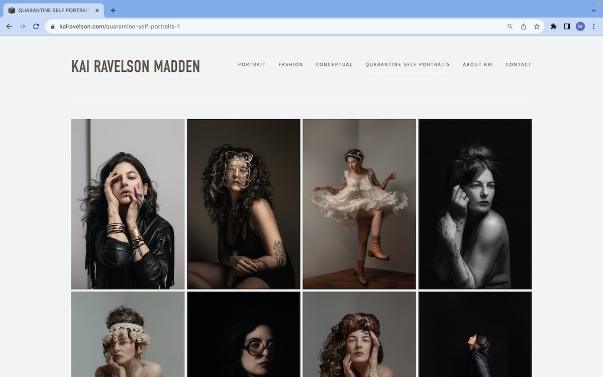 Screenshot of multiple portraiture photographs on Kai Ravelson Madden's website.